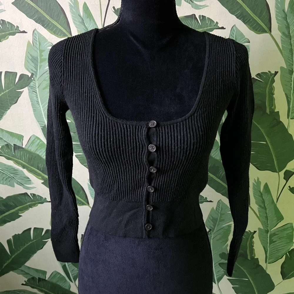 J Crew Scoopneck Ribbed Cardigan Sweater Black Womens‎ XXS